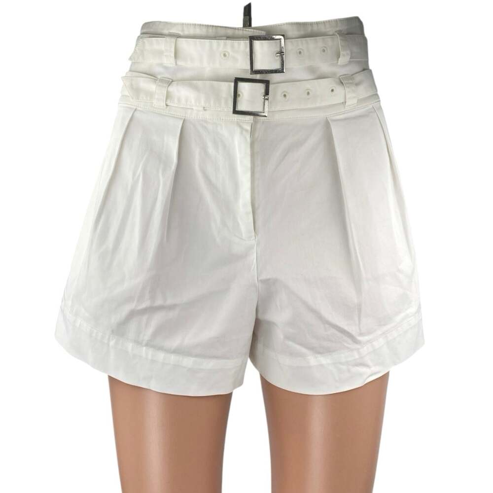 Intermix Womens White Pleated High Waisted Belted Wide Leg Mini Shorts Size 0